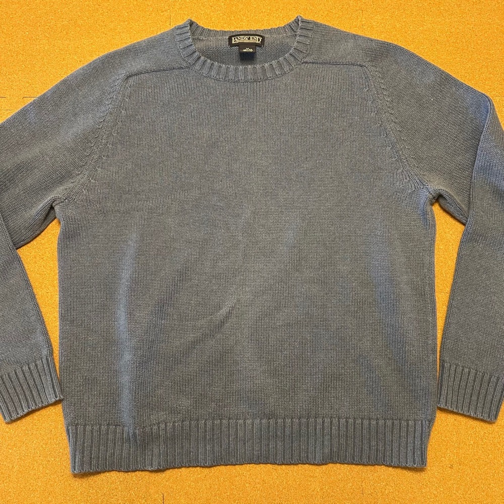 Lands End Sweater Mens M Blue Crew Neck Long Sleeve Knit Pullover Raglan Regular